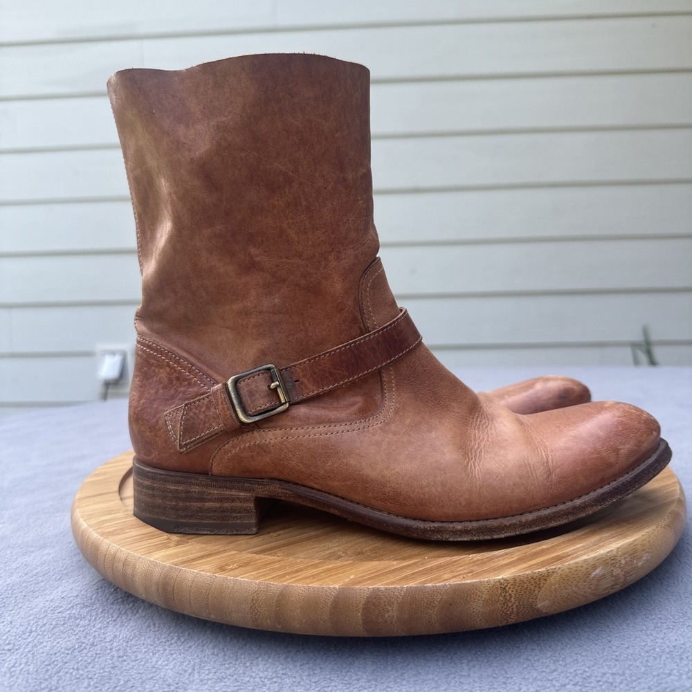 N.D.C. Made By Hand Ankle Boots Womens 39 US 8.5 Camel Brown Leather Moto Biker